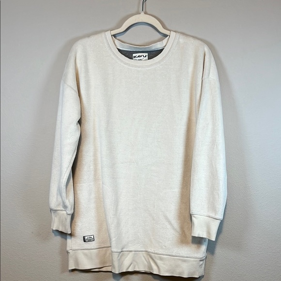 KAVU WOMENS RIVERTON PULLOVER SWEATSHIRT BEIGE LONG POCKETS‎ SOFT SIZE MEDIUM - Picture 1 of 6